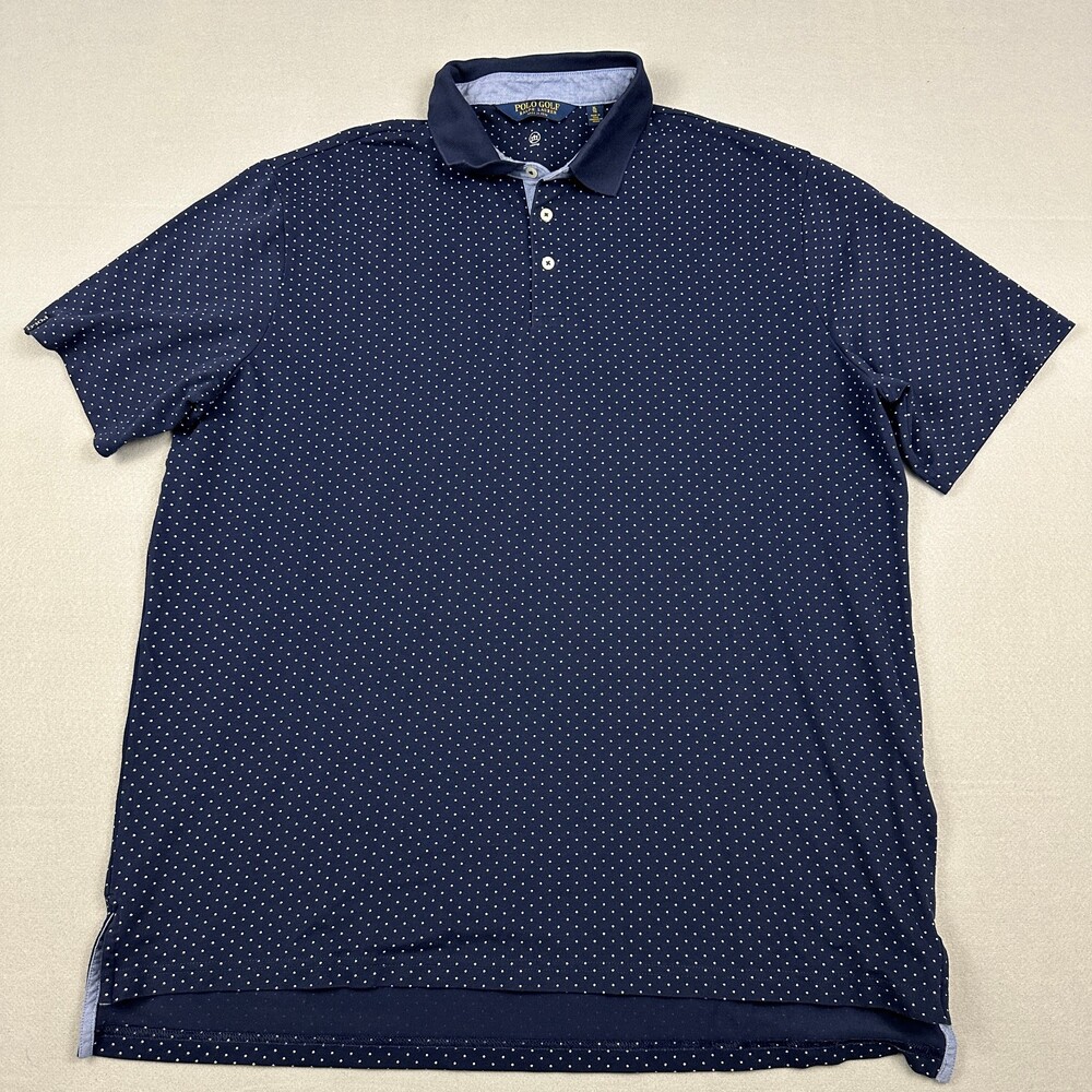 Polo Golf Ralph Lauren Shirt Men XL Blue Polka Dot Pony Short Sleeve Wicking